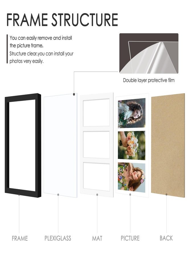 DUENPY 8x16 Collage Picture Frame, 5x7 Collage Picture Frame Displays Three 5x7 inch Photos, or 8x16 (Without Mat) for Available Horizontal Wall Mounting Display and Vertical, Black. - Image 3